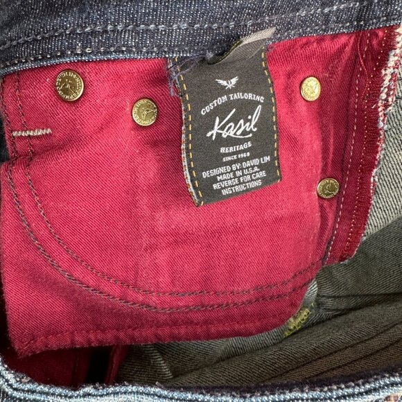 Kasil Customized Women's Dark Wash Wide Leg Jeans USA Red Pockets Sz 31 Selvage - Picture 7 of 13